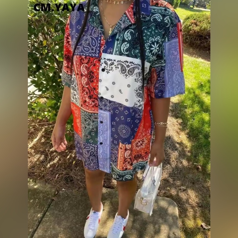 Colorful Patchwork Button-Up Shirt